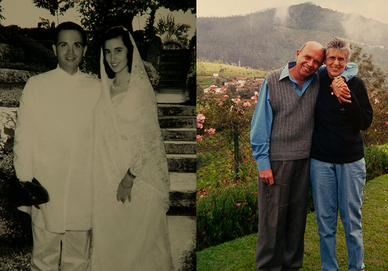 Dr. Adenwalla smiling with his wife, then and now