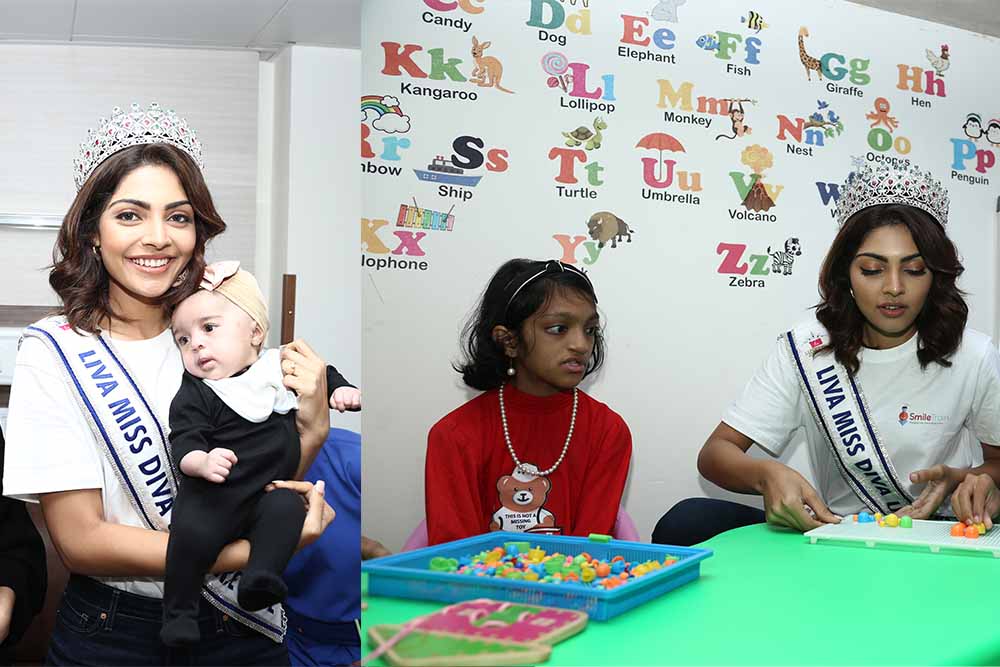 LIVA Miss Diva Universe 2022 smiling and working with patients and families